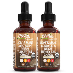 Product image showcasing Mushroom Liquid Drops with Lion's Mane and multiple mushrooms in the blend