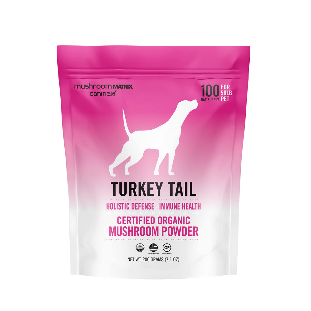 Mushroom Matrix Turkey Tail powder bag for pets supports immune health and holistic well-being.