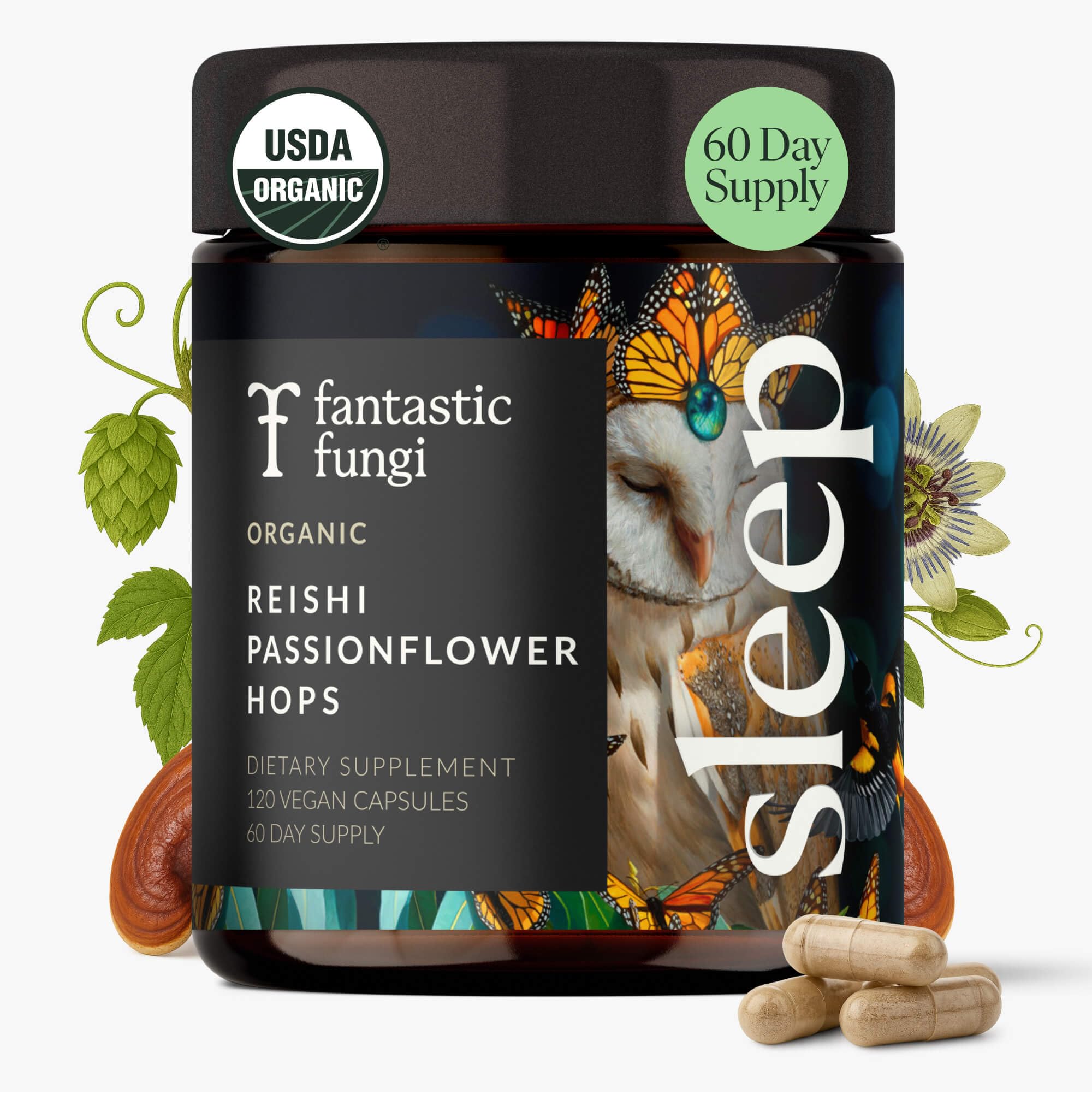 Hero image of Mushroom Sleep Supplement in a glass jar