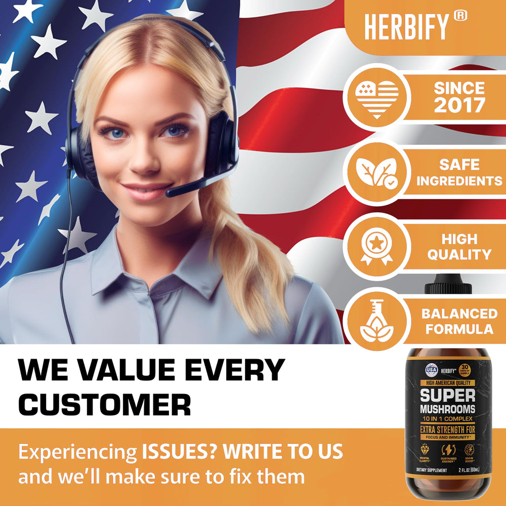 USA-made mushroom supplement bottle with 2 fl oz