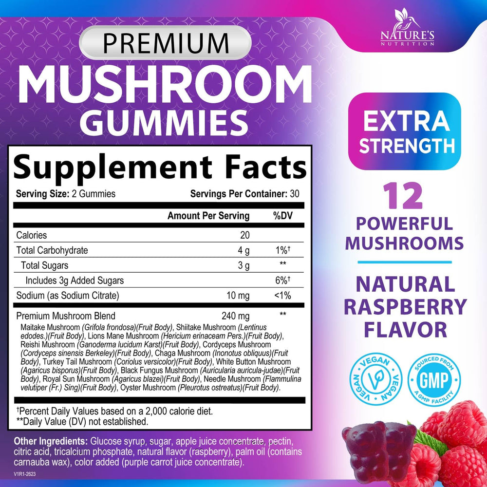 Close-up of raspberry-flavored mushroom gummies