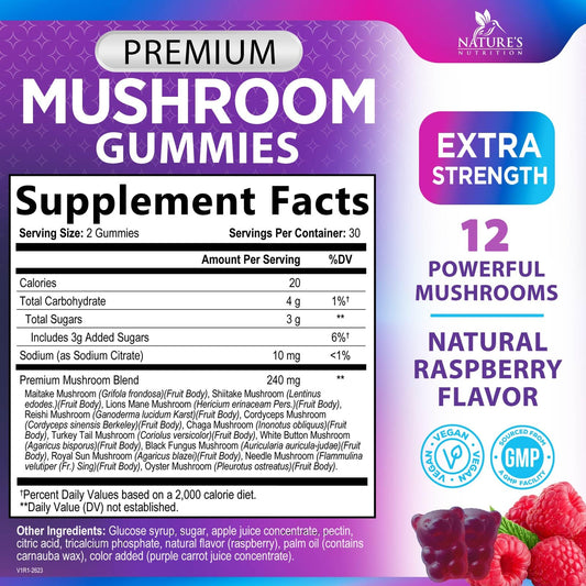 Close-up of raspberry-flavored mushroom gummies