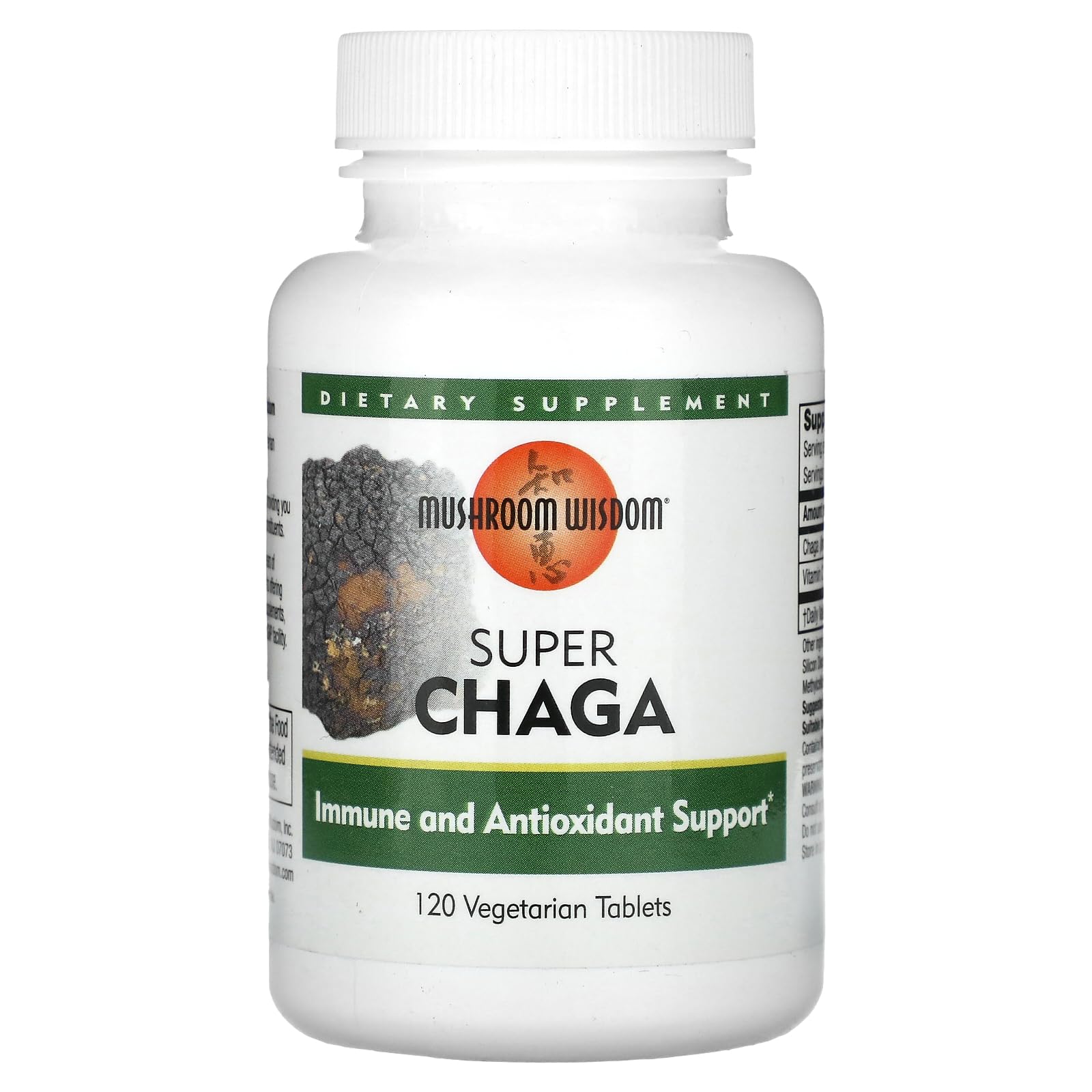 Bottle of Mushroom Wisdom Super Chaga 120 count with label