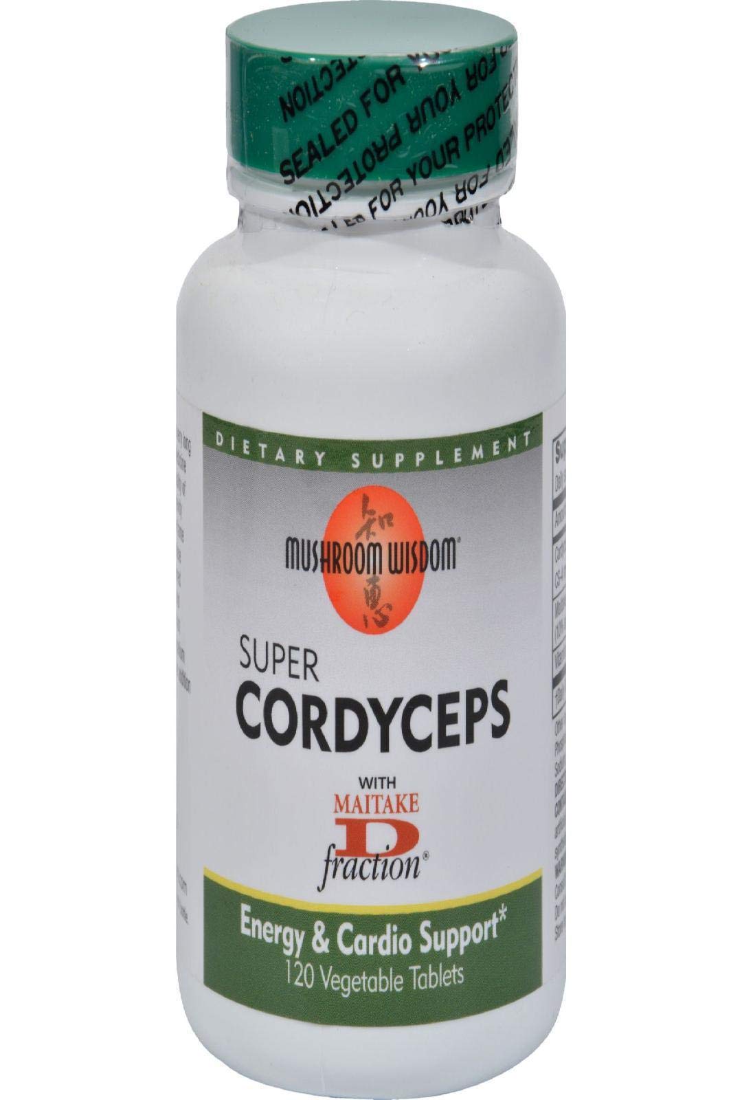 Front packaging of Mushroom Wisdom Super Cordyceps Caplets with Maitake D-fraction