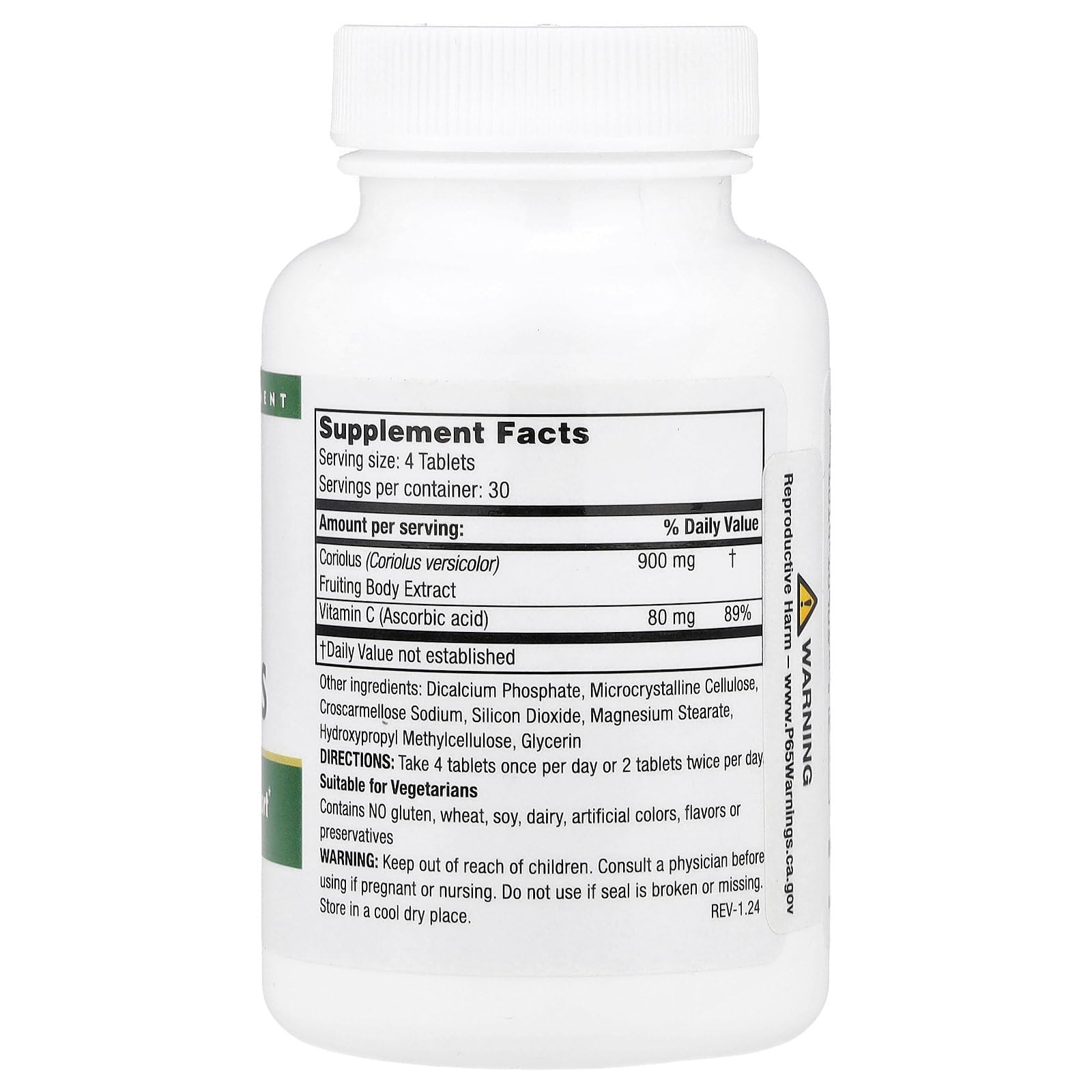 Close-up of Coriolus mushroom extract on the supplement label