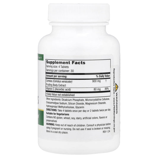 Close-up of Coriolus mushroom extract on the supplement label