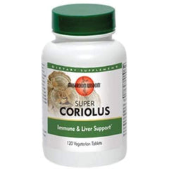 Bottle label for Mushroom Wisdom Super Coriolus with Maitake D Fraction 120 tablets