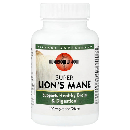 Mushroom Wisdom Super Extract Lion's Mane 120 Count bottle and packaging