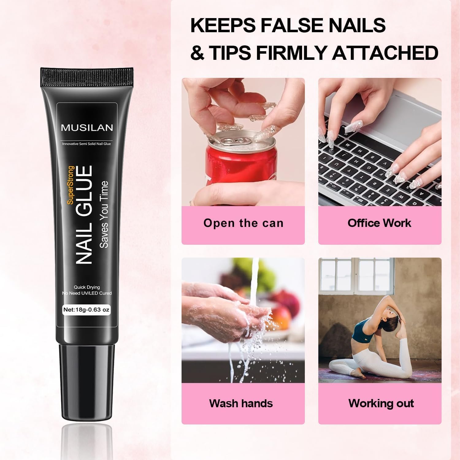 MUSILAN long-lasting glue keeps press-on nails secure for up to 28 days