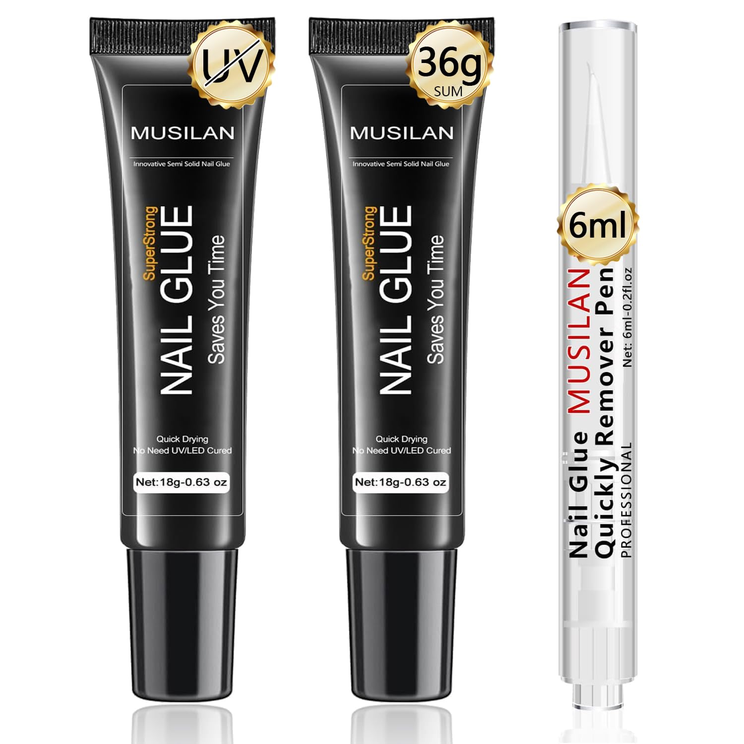 MUSILAN solid nail glue 18g tube for secure instant adhesion on tips