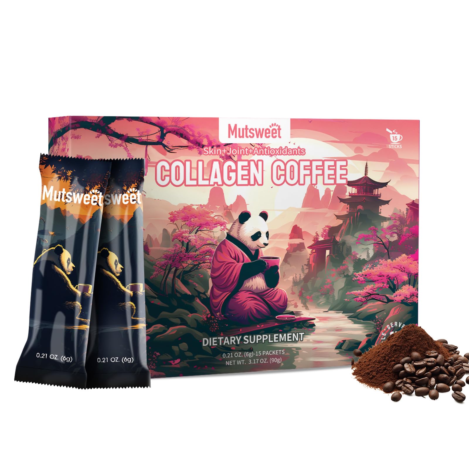 Front view of Mustsweet Instant Coffee with Collagen Peptides packaging