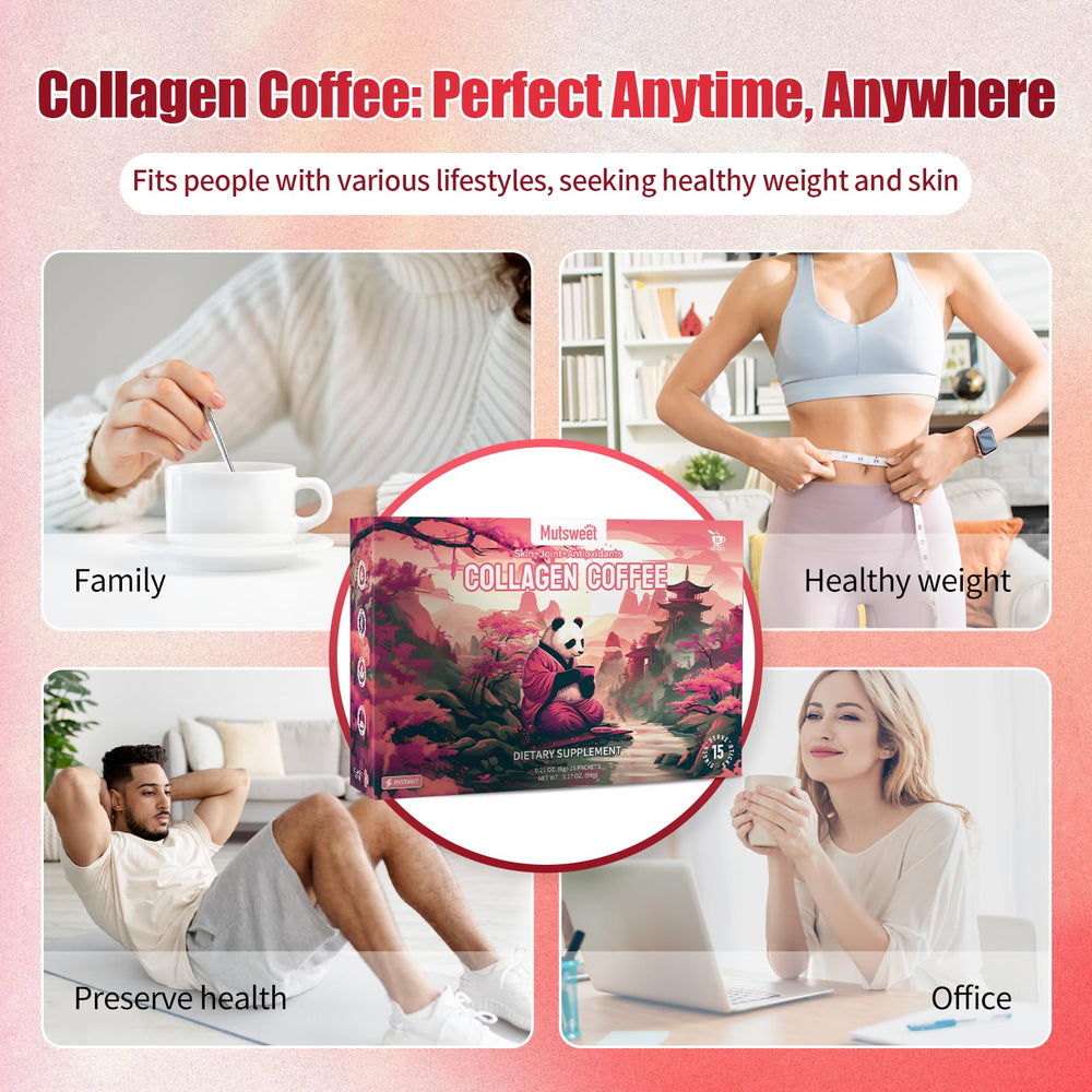 Concept image of joint support and glowing skin with collagen coffee