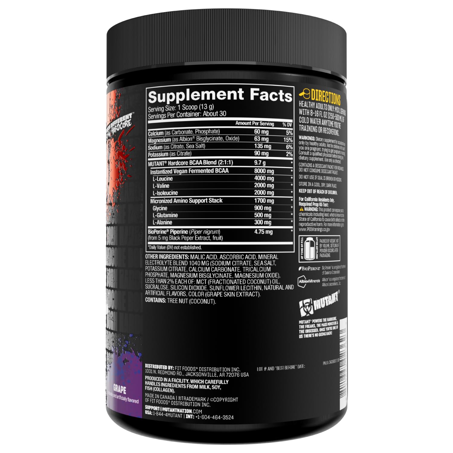 Product packshot featuring Mutant Hardcore BCAA Grape