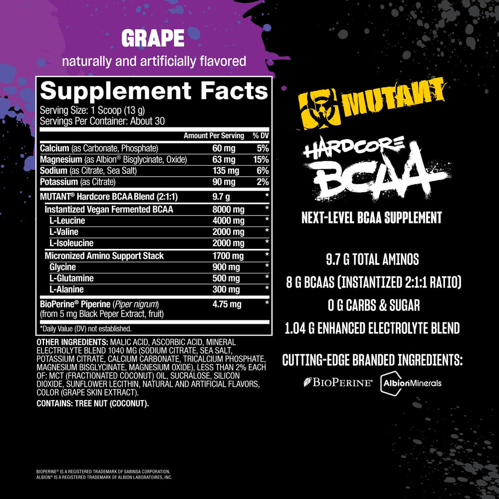 Serving instructions for Mutant Hardcore BCAA Grape