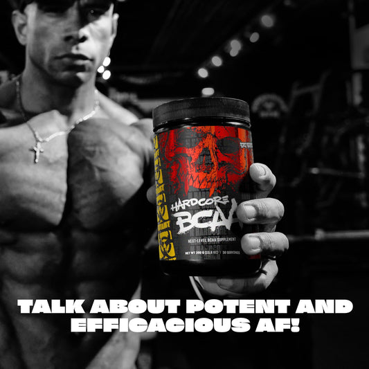 Close-up of Mutant Hardcore BCAA bottle label