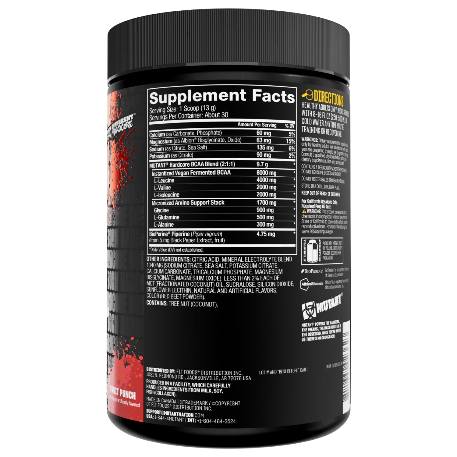 Mutant Hardcore BCAA packaging and bottle on white background