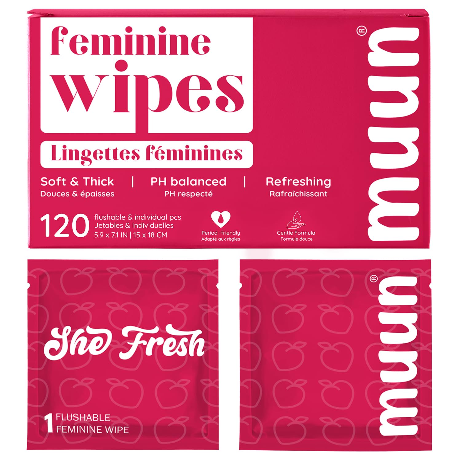 Muun Feminine Wipes bulk 120-count box for on-the-go freshness