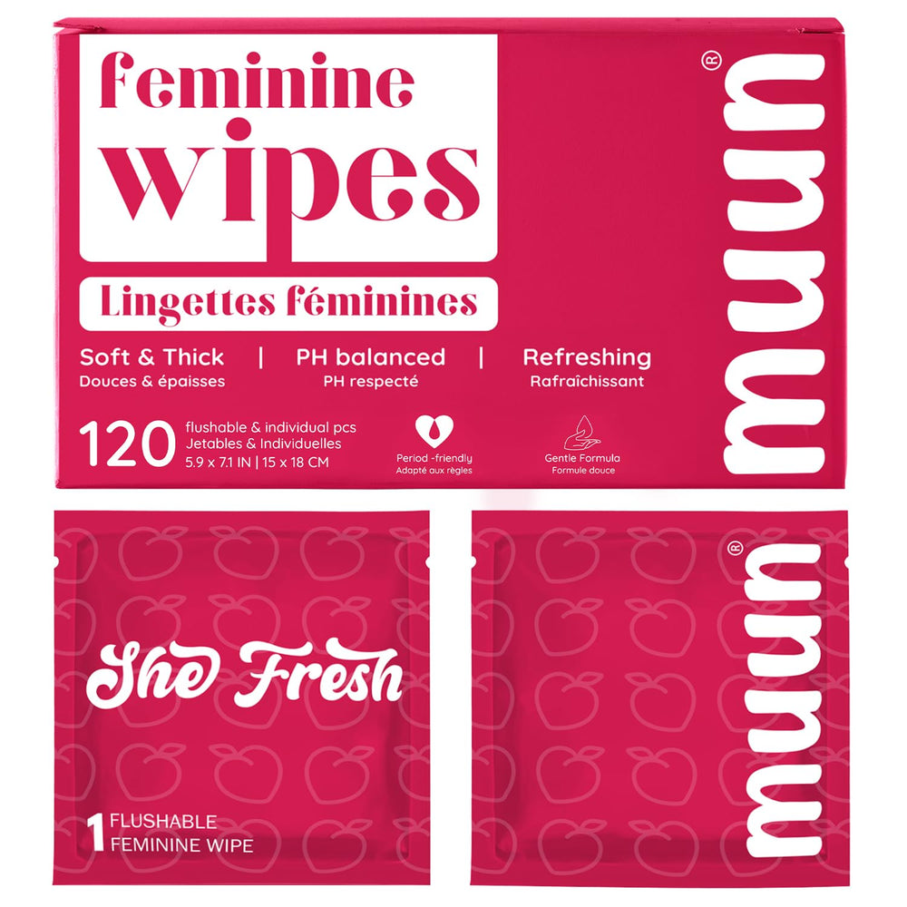 Muun Feminine Wipes bulk 120-count box for on-the-go freshness