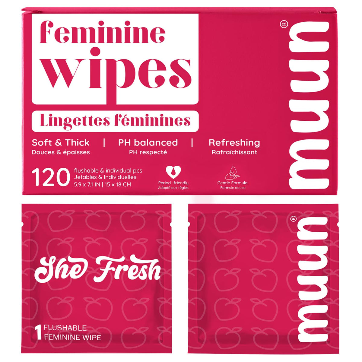Muun Feminine Wipes bulk 120-count box for on-the-go freshness
