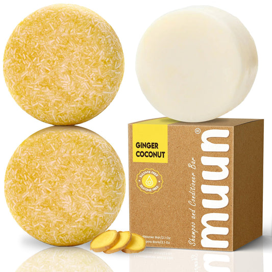 Muun Ginger shampoo bar Pack 3 compact travel bundle for on-the-go scalp care.