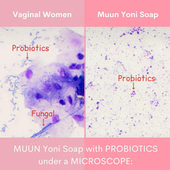 Muun Peach Yoni Soap Bar coconut oil ingredient close-up suggests nourishing moisture.