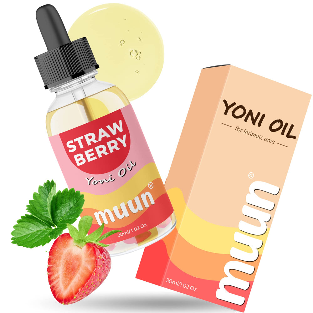 Muun Strawberry Intimate Oil bottle ready for daily hydration and self-care rituals.
