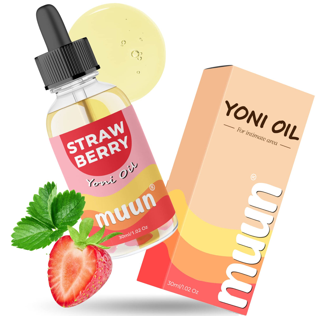Muun Strawberry Intimate Oil bottle ready for daily hydration and self-care rituals.