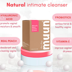 Muun Strawberry Yoni Soap Bar close-up highlights natural ingredients and creamy lather for gentle care.