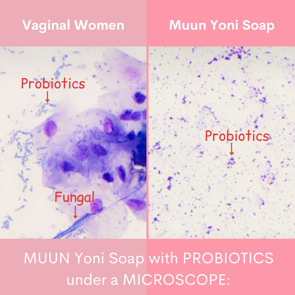 Muun Strawberry Yoni Soap Bar packaging photo demonstrates eco-friendly packaging and value with three bars.