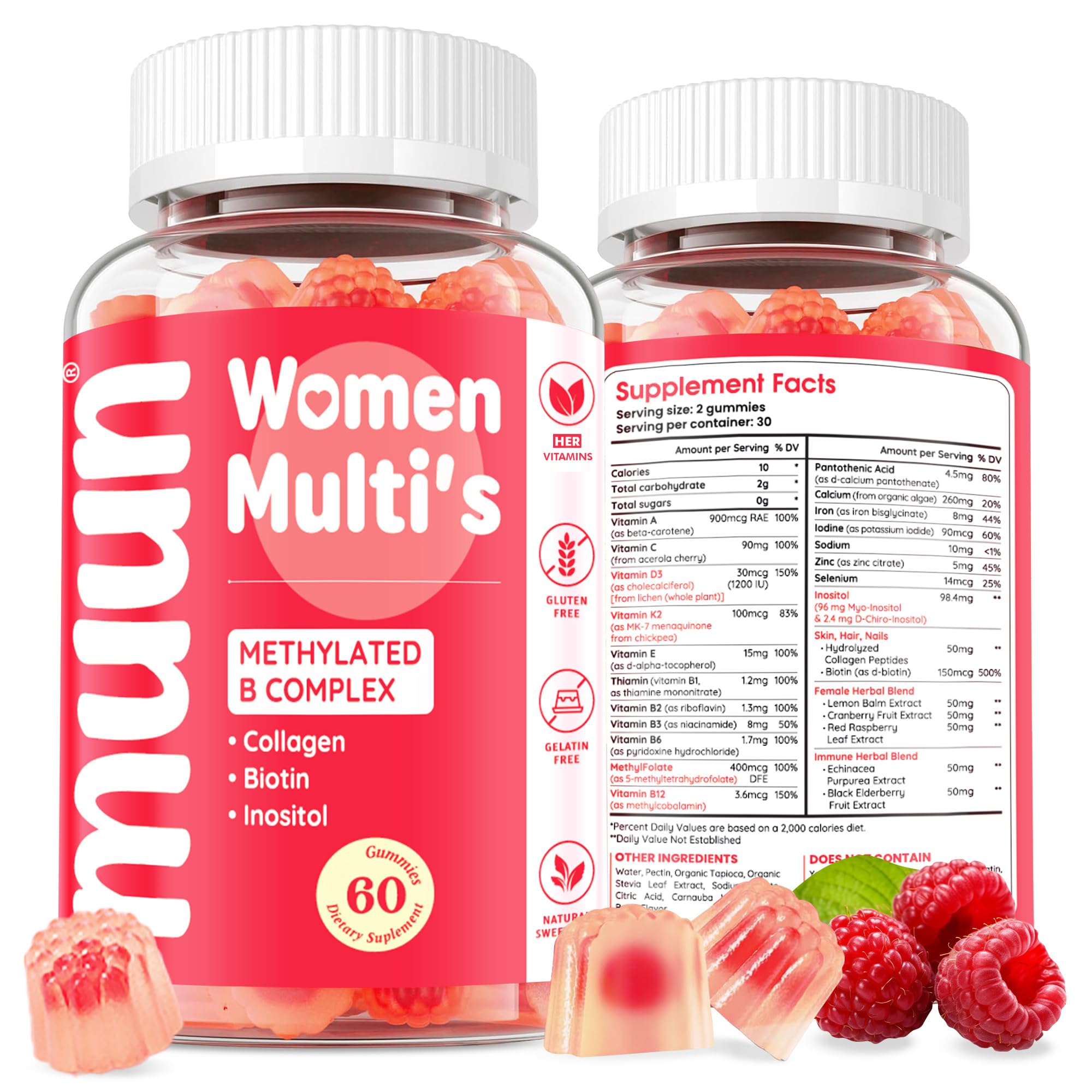 Muun Women's Multivitamin Gummy bottle front supports daily energy and beauty goals.