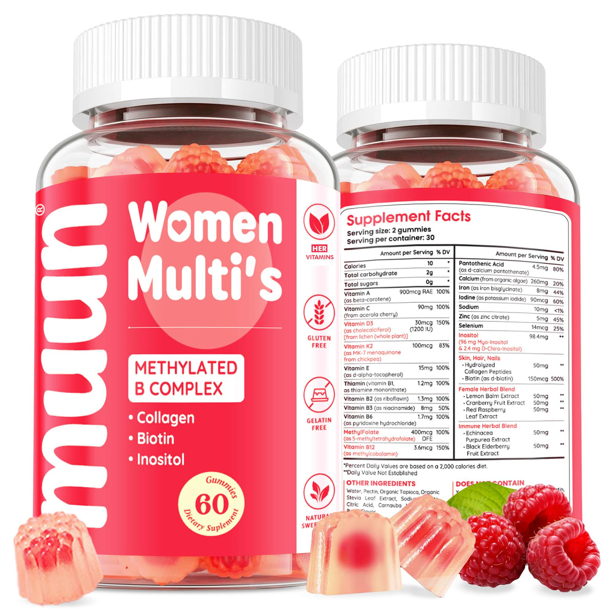 Muun Women's Multivitamin Gummy bottle front supports daily energy and beauty goals.