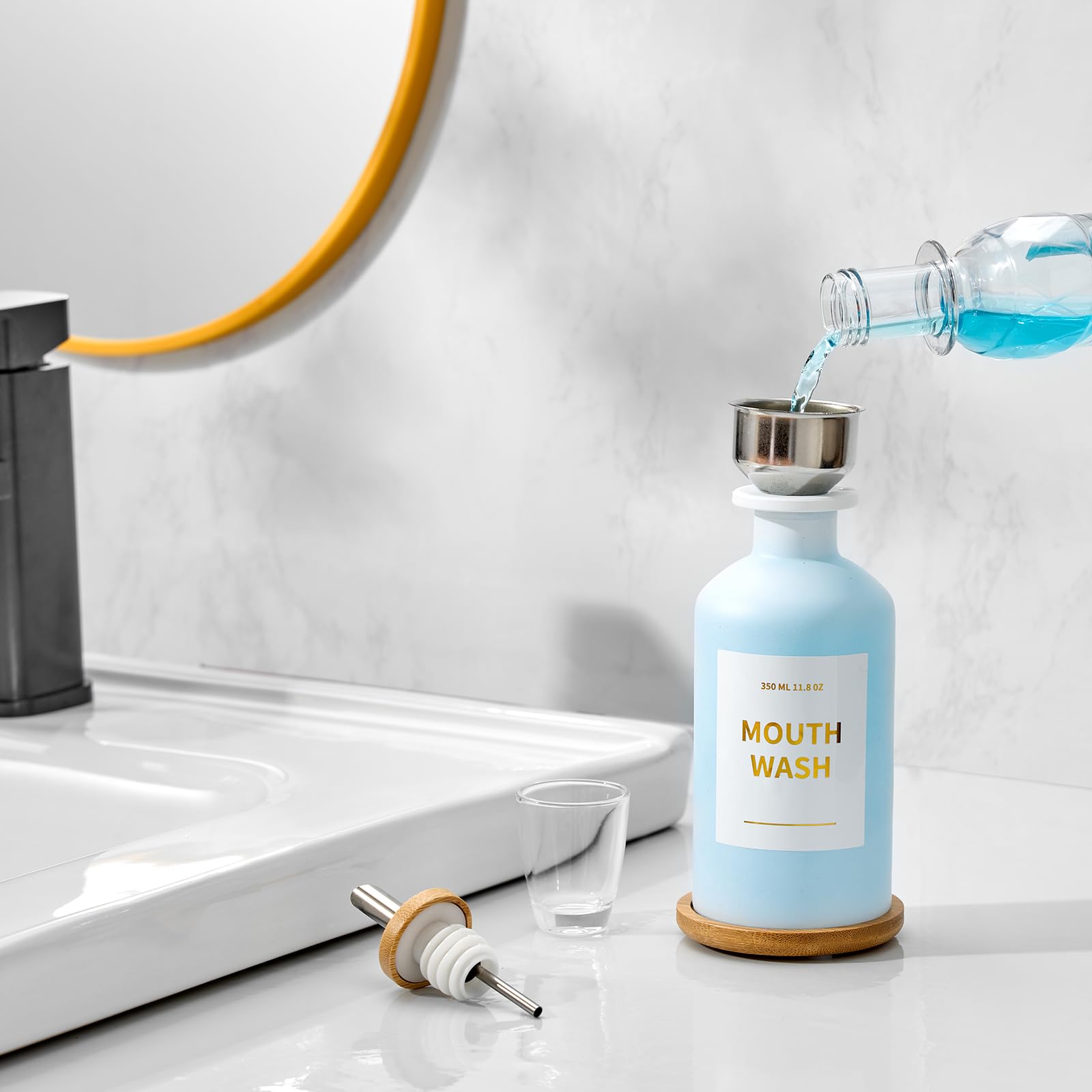 Lead-free and BPA-free mouthwash bottle with minimalist design