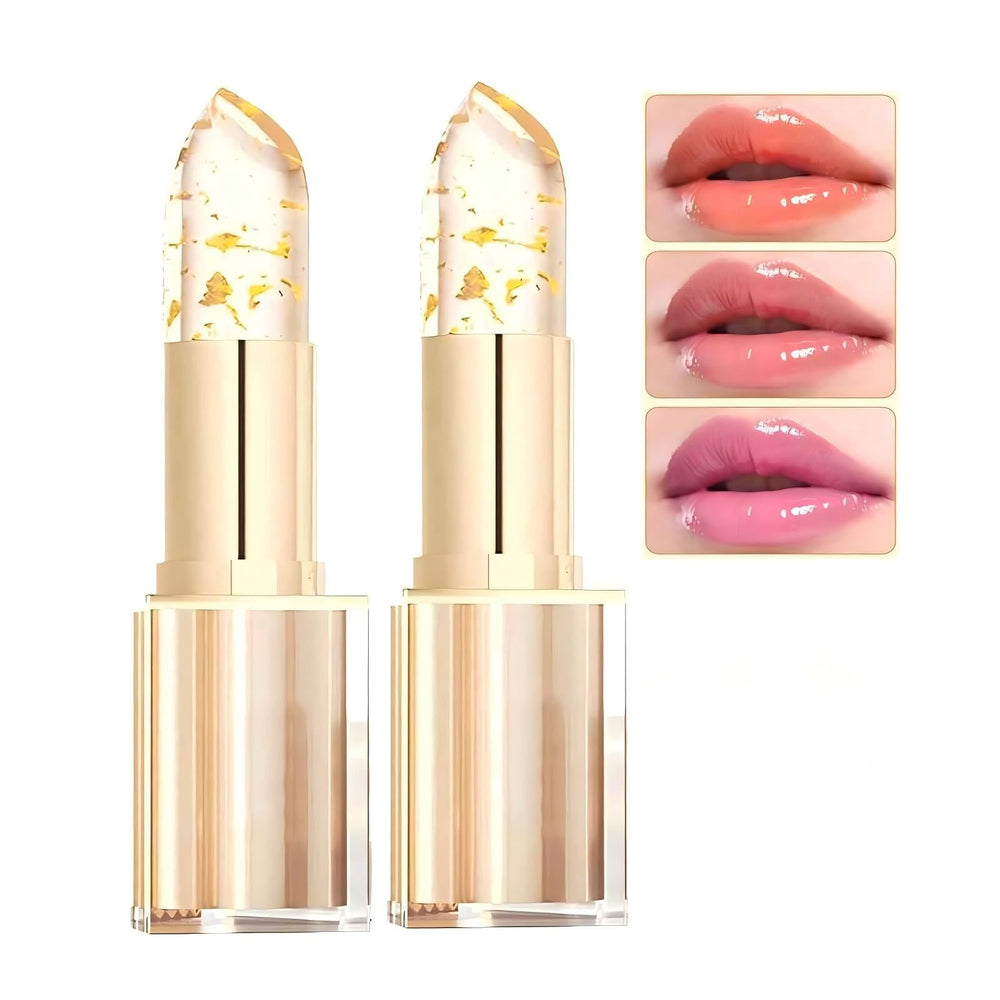 MVC Color Changing Lipstick in a gold crystal bottle with adaptive radiant shade.