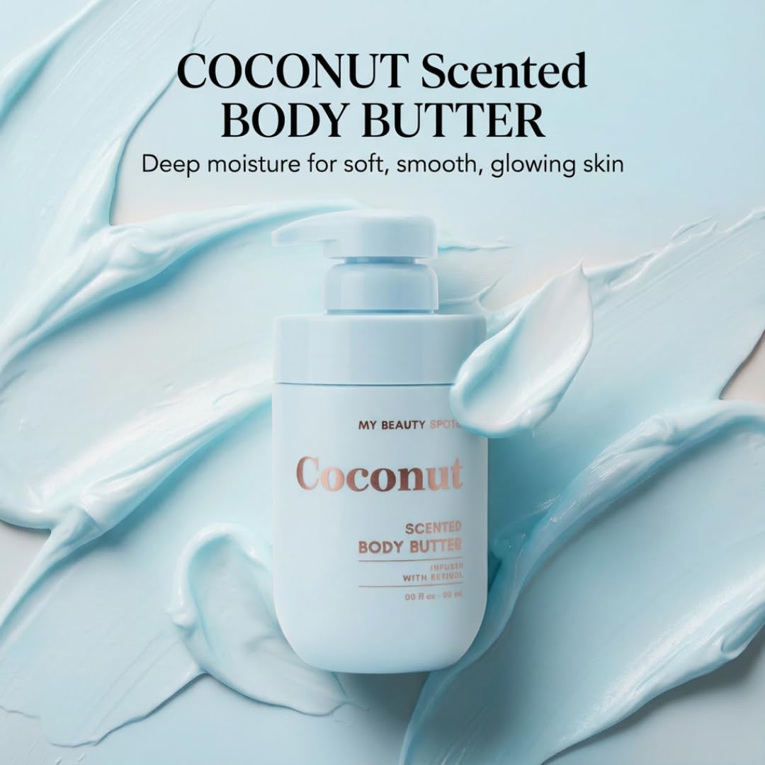 My Beauty Spot coconut body butter jar close-up showing rich creamy texture