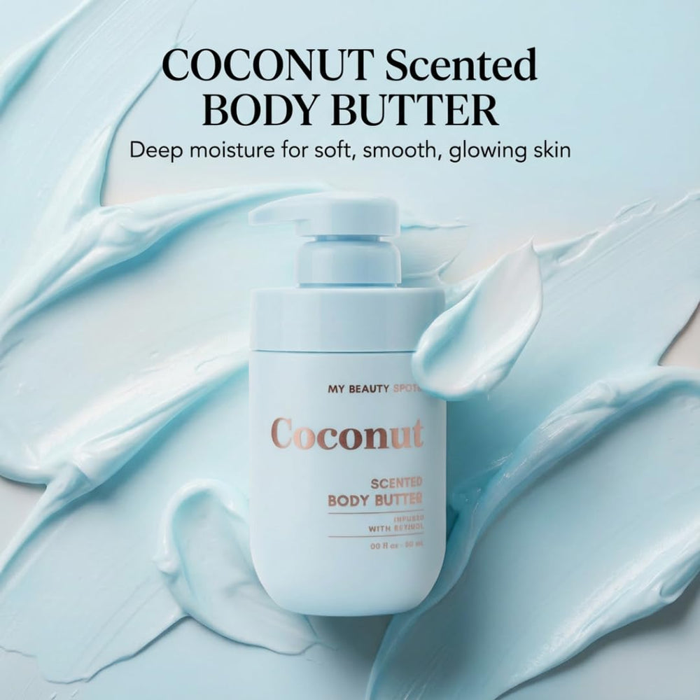 My Beauty Spot coconut body butter jar close-up showing rich creamy texture