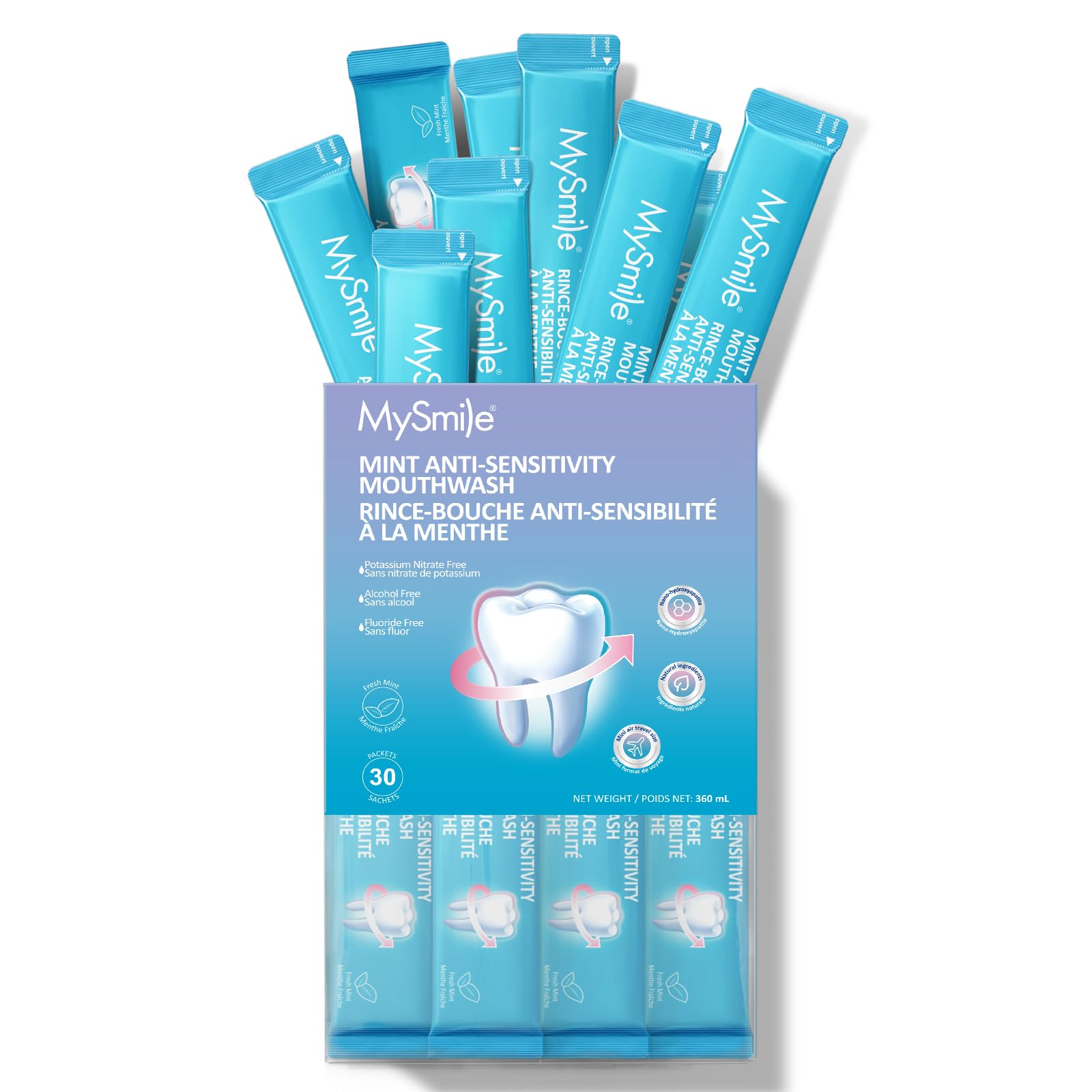 Product shot: MySmile Mouthwash travel size packets
