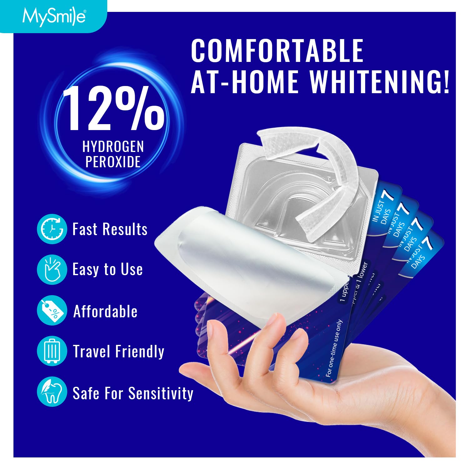 Opened MySmile whitening tray case showing prefilled trays