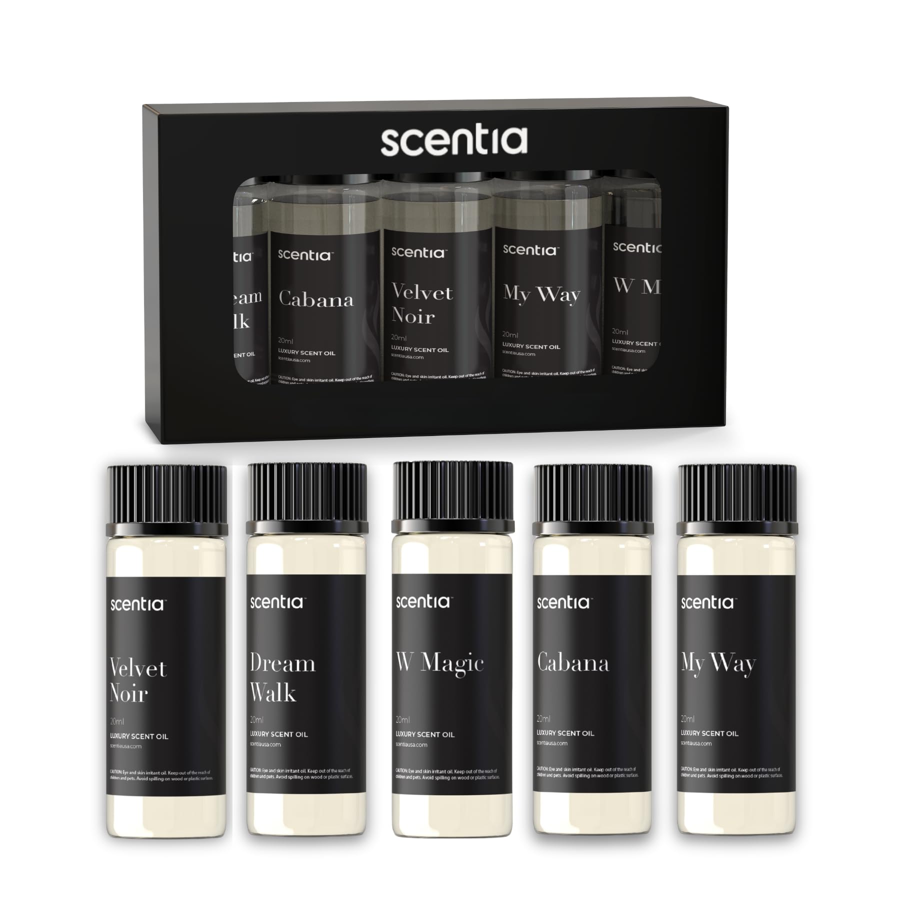 My Way fragrance bottle from the 5x20ml gift set showing leather, sandalwood, and cedar notes.