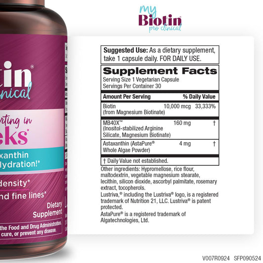 MB40X Matrix Biotin formula graphic showing Magnesium Biotinate and Arginine Silicate
