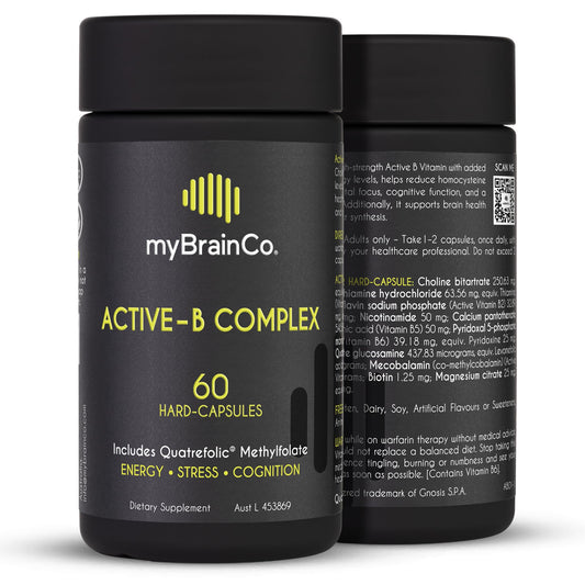 Bottle of myBrainCo Active-B Complex vege capsules