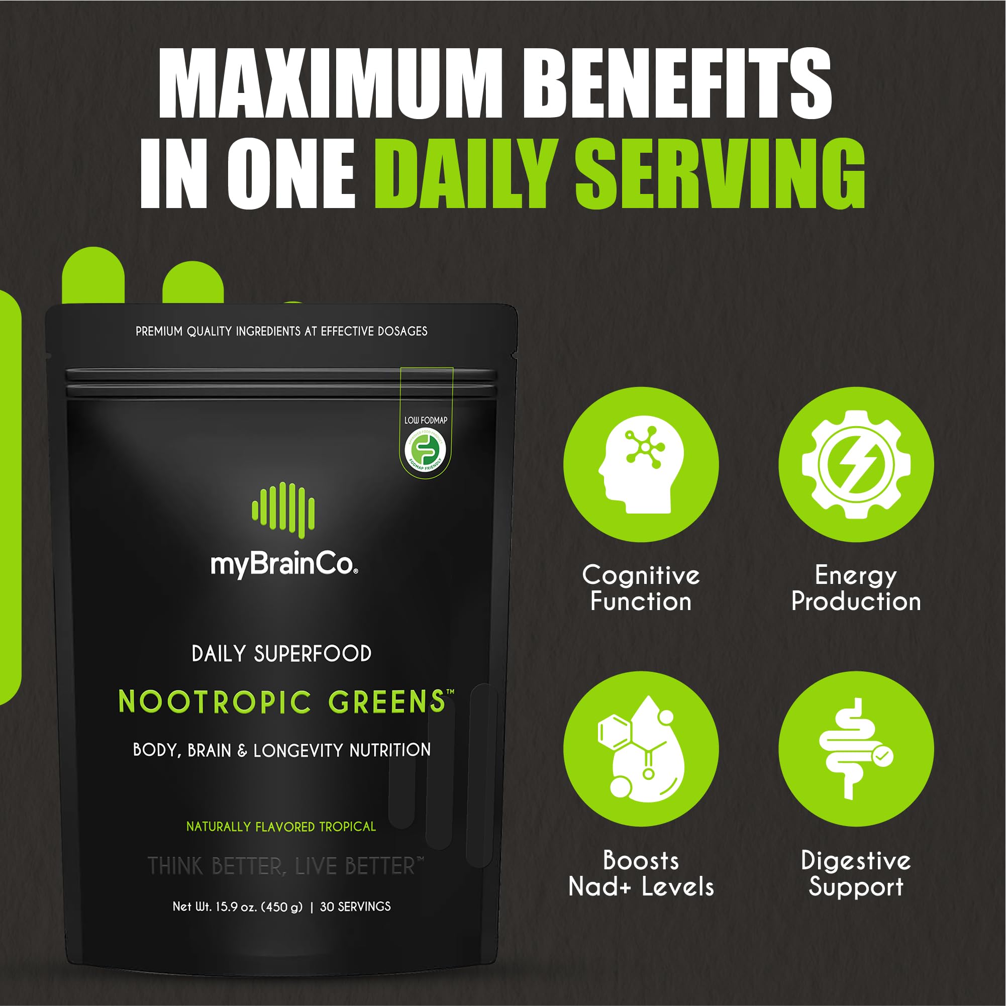 NR and Spermidine support cellular longevity in myBrainCo Nootropic Greens