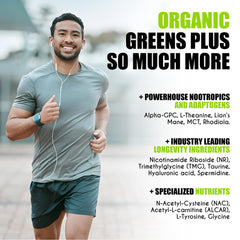 Close-up of organic greens and superfoods in myBrainCo formula