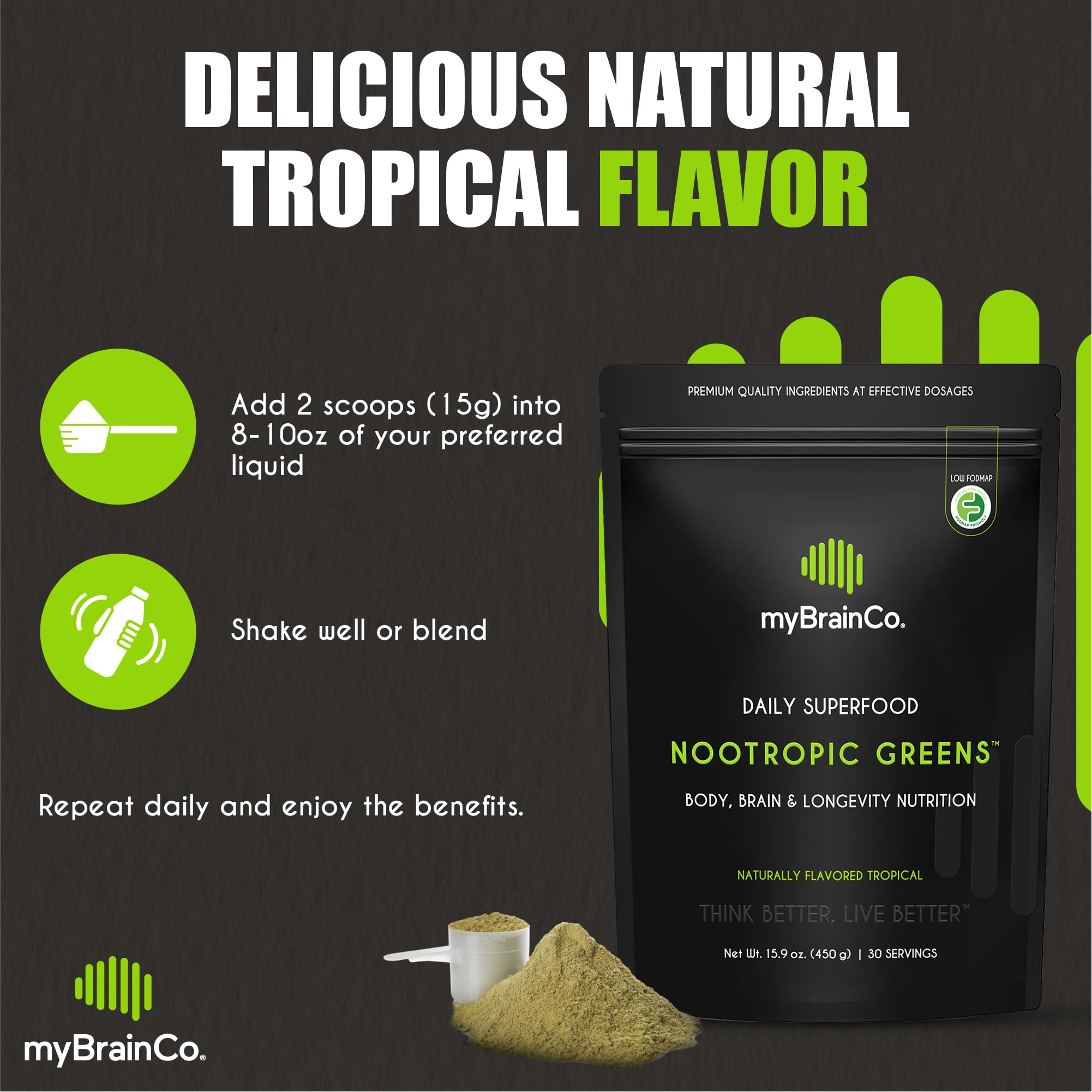 Sustainably produced organic ingredients and eco-friendly packaging for myBrainCo Greens