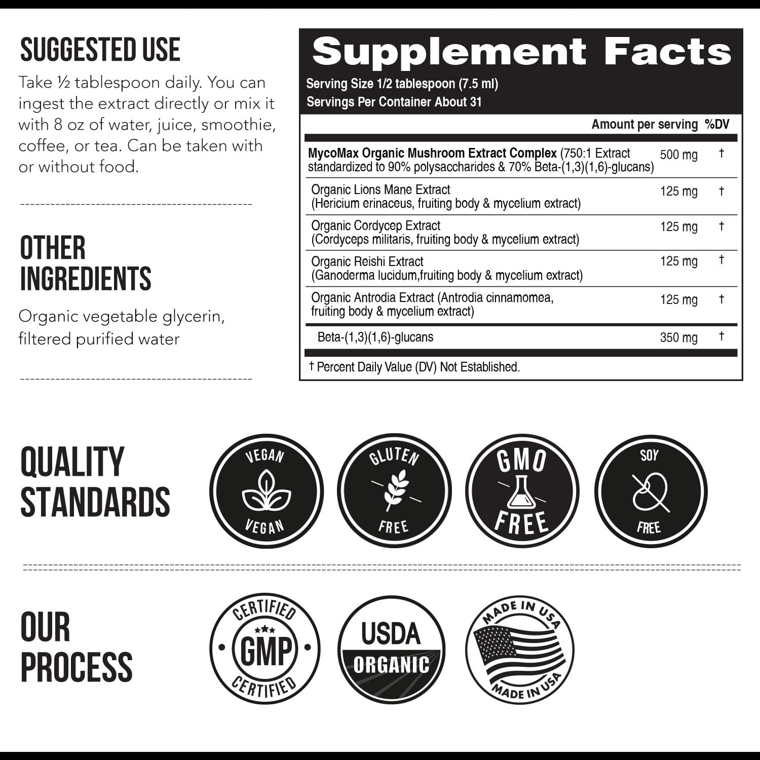 Close-up highlighting 70% Beta-Glucans on the MycoMax packaging