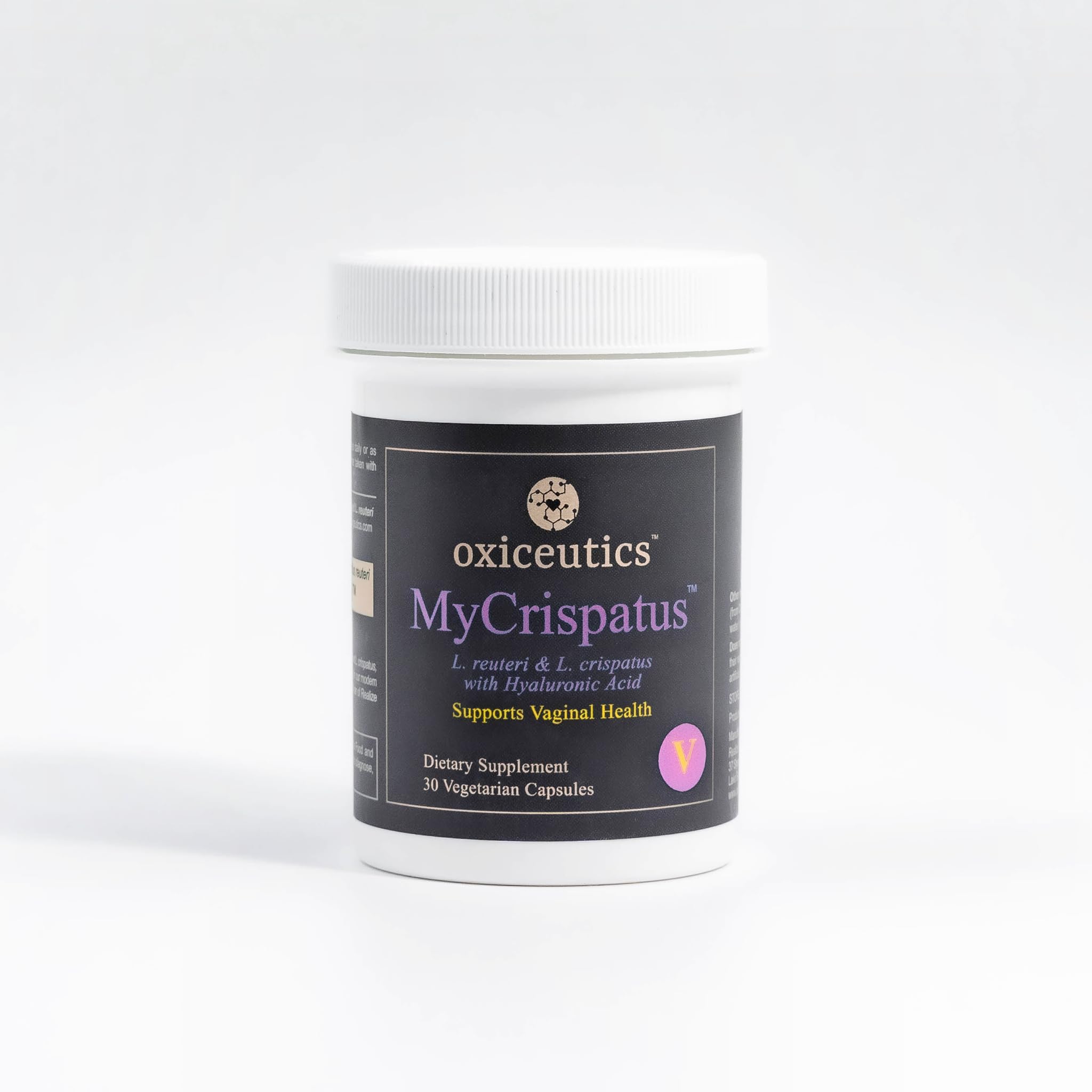 MyCrispatus probiotic oral capsules featuring L. crispatus, L. reuteri LRDR, and hyaluronic acid