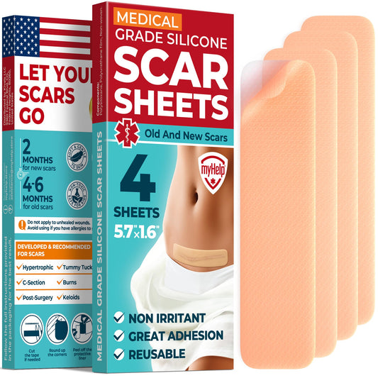 MYHELP medical-grade silicone scar sheets 4pk pack, ready for daily use and consistent scar care.