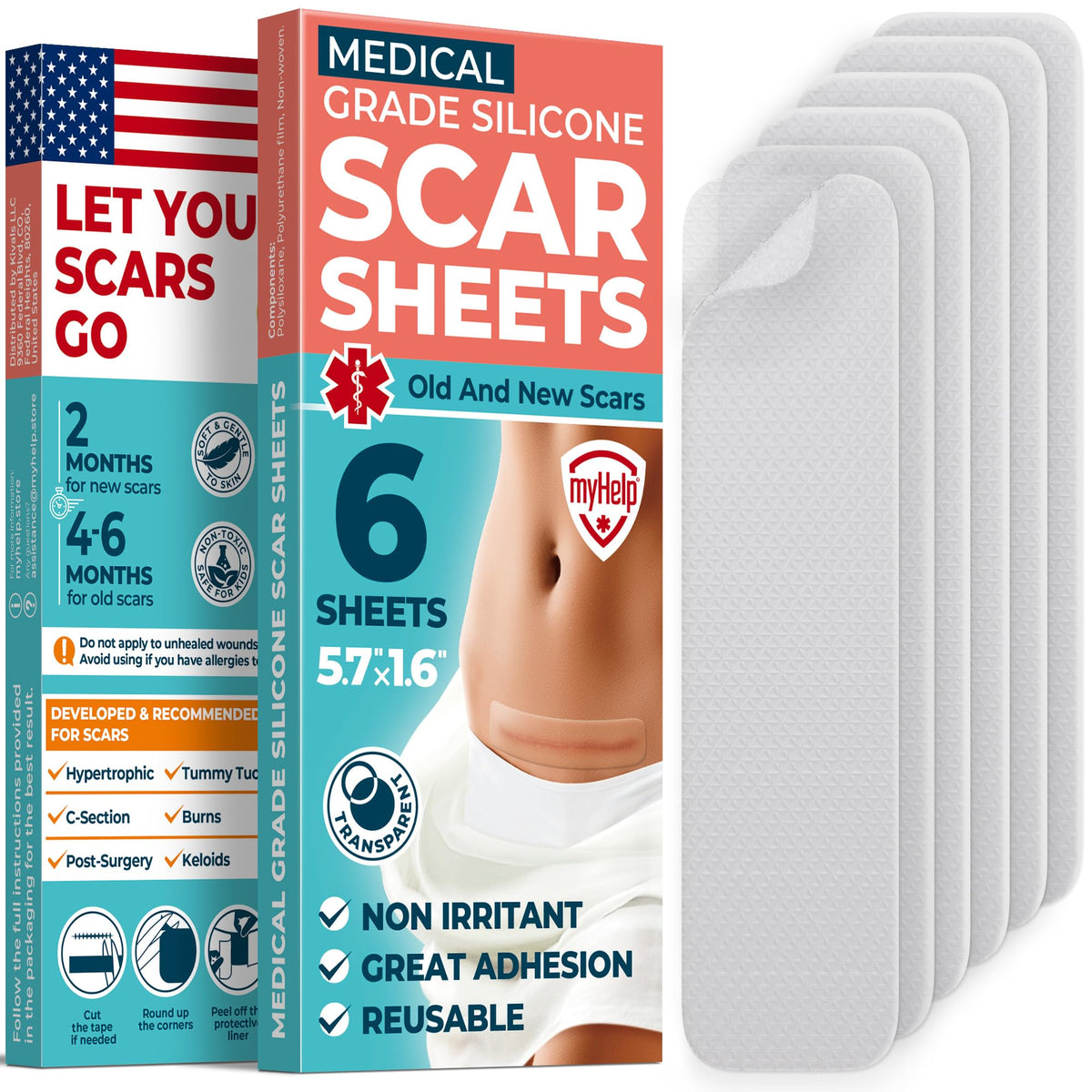 MYHELP scar sheets transparent close-up showing discreet wear and skin-friendly design