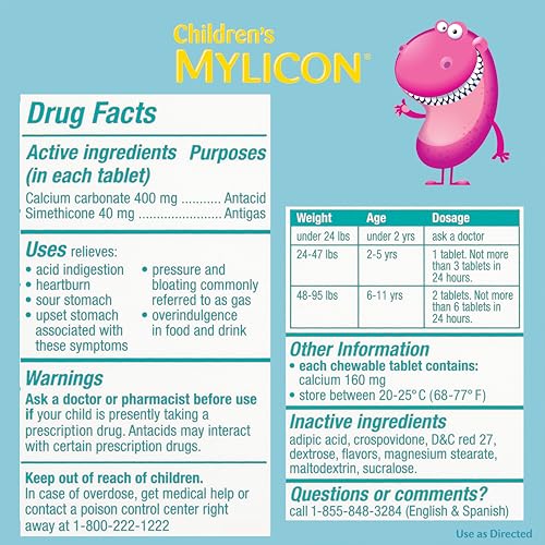 MYLICON Children's Cherry-flavored chewables pictured, offering a tasty option for quick gas discomfort relief.