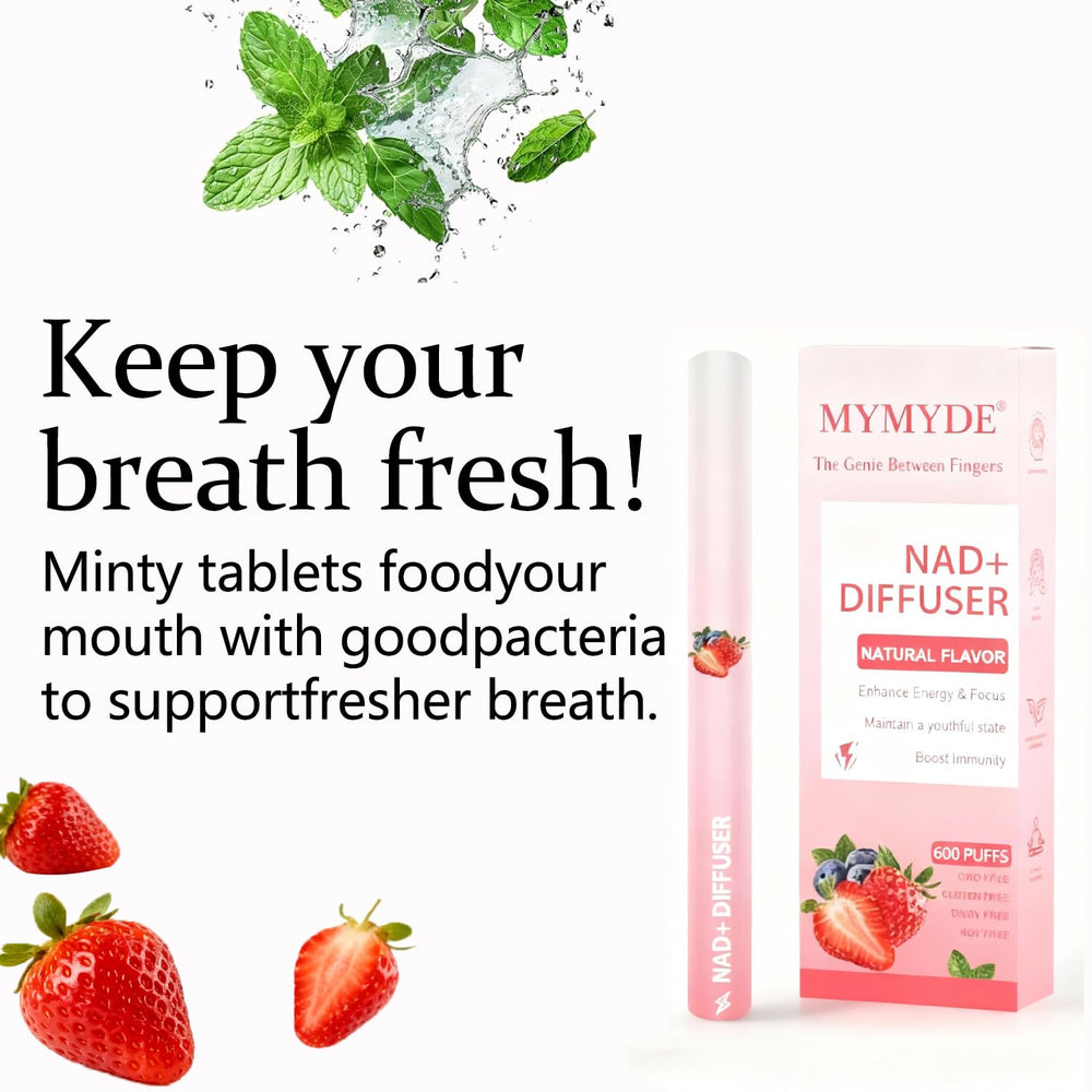 Natural ingredients label featuring mint, strawberry, and japonica extract