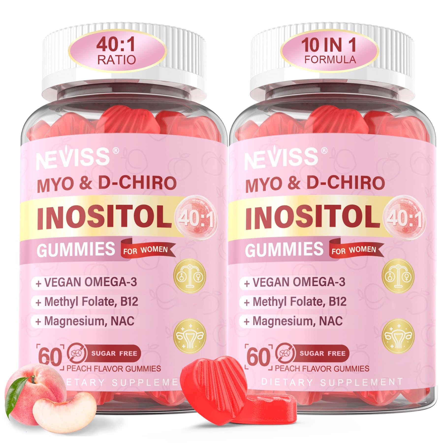 Hero shot of Myo-Inositol & D-Chiro Inositol Gummies for Women bottle, 120 count.
